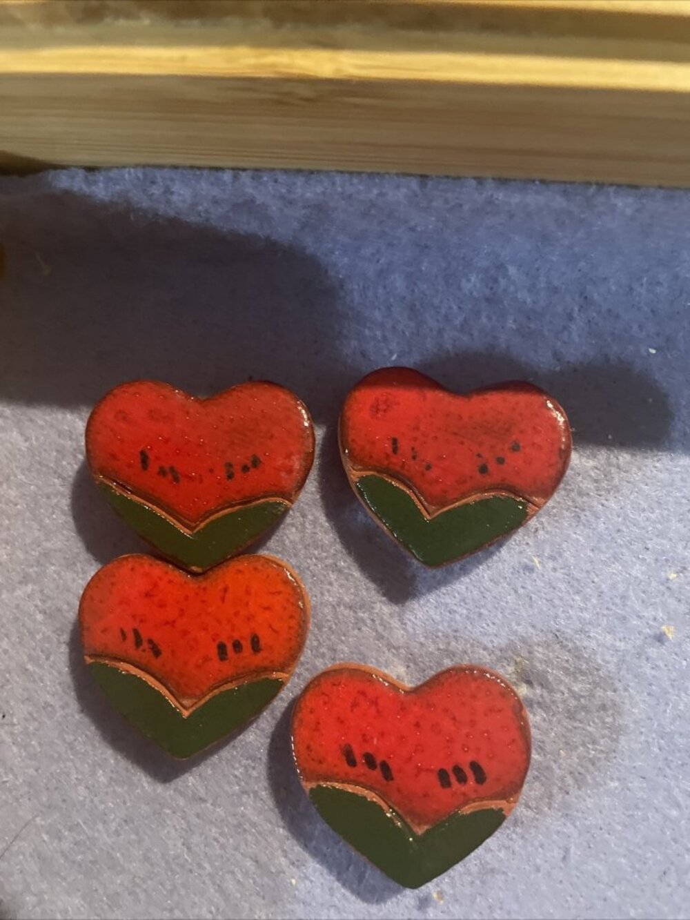 Heart Shaped WATERMELON Button Covers (4) hand Painted